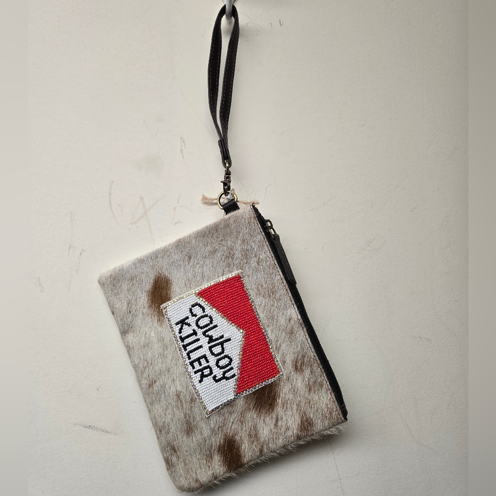 NWT Cowboy Killer Wristlet With Hair-on Cowhide And Beaded Design